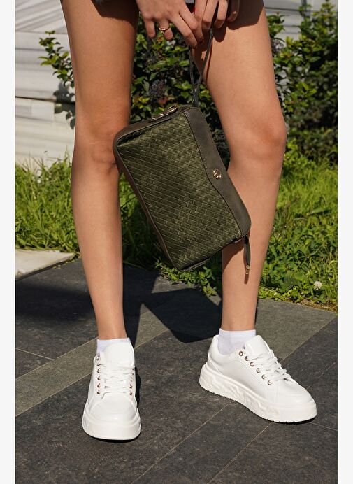 Kadın Sneaker Kalın Desenli Taban Bağcıklı Spor Ayakkabı Bekor Beyaz - Görsel 3