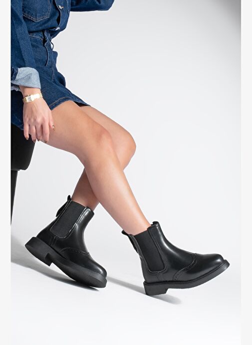 Kadın Çiftyüz Lastikli Günlük Bot Keva Siyah - Görsel 3