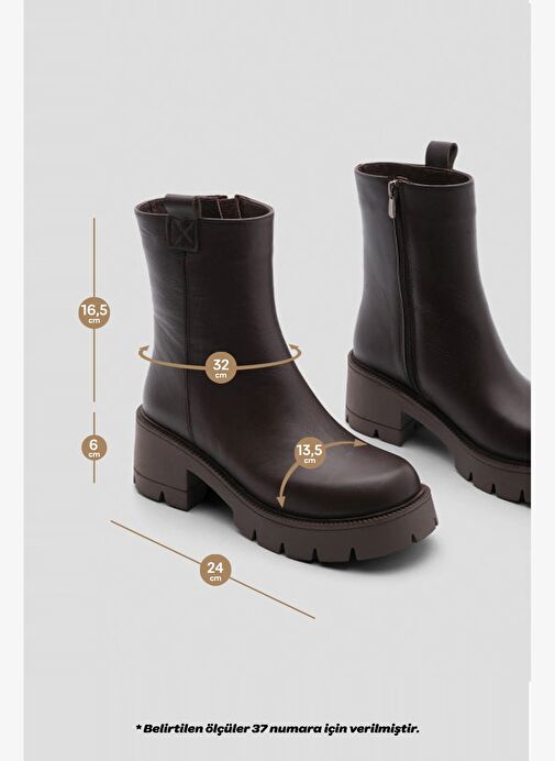 Kadın Hakiki Deri Günlük Bot Kalın Tırtıklı Taban Fesko Kahve - Görsel 8