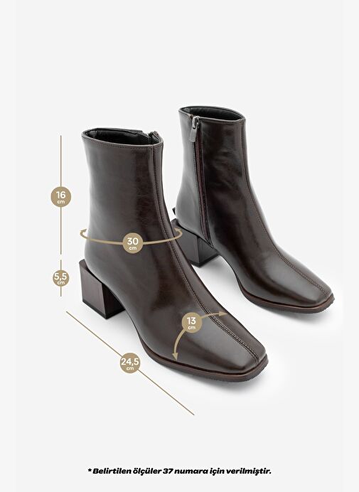 Kadın Topuklu Bot&Bootie Küt Burun Ahşap Desen Ökçe Fermuarlı Günlük Klasik Bot Noyes Kahve - Görsel 8