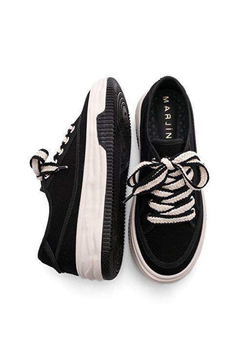Kadın Sneaker Yüksek Taban Bağcıklı Bez Spor Ayakkabı Kotnel Siyah - Görsel 9