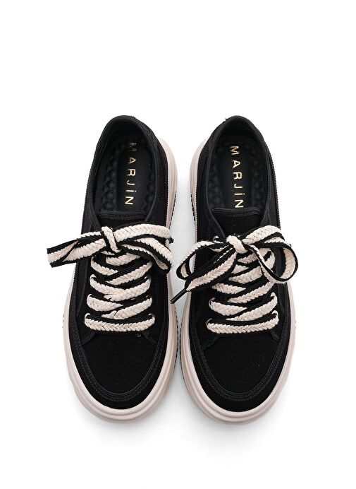 Kadın Sneaker Yüksek Taban Bağcıklı Bez Spor Ayakkabı Kotnel Siyah - Görsel 8