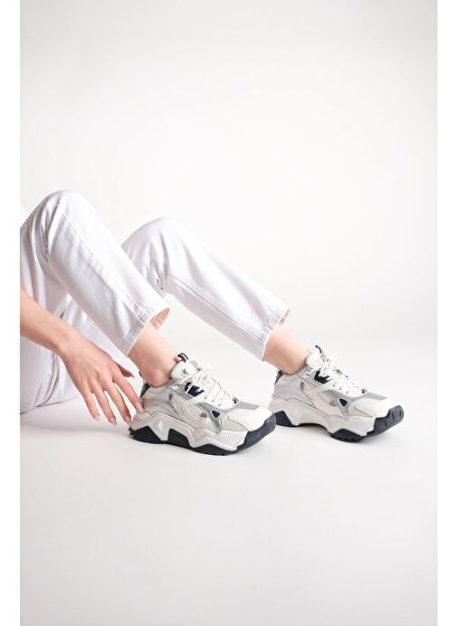 Kadın Yüksek Taban Sneaker Bağcıklı Spor Ayakkabı Virez Gümüş - Görsel 3
