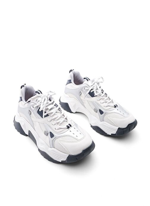 Kadın Yüksek Taban Sneaker Bağcıklı Spor Ayakkabı Virez Gümüş - Görsel 6