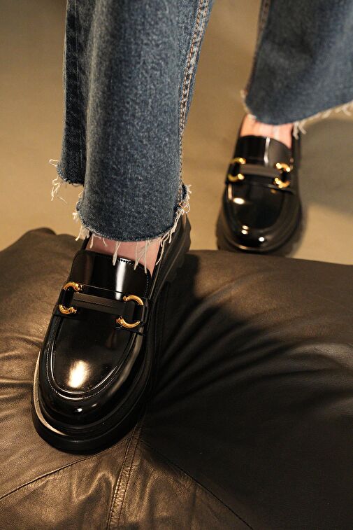 Kadın Loafer Yüksek Taban Tokalı Günlük Ayakkabı Kinles Siyah - Görsel 2