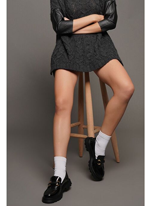 Kadın Loafer Yüksek Taban Tokalı Günlük Ayakkabı Kinles Siyah - Görsel 4