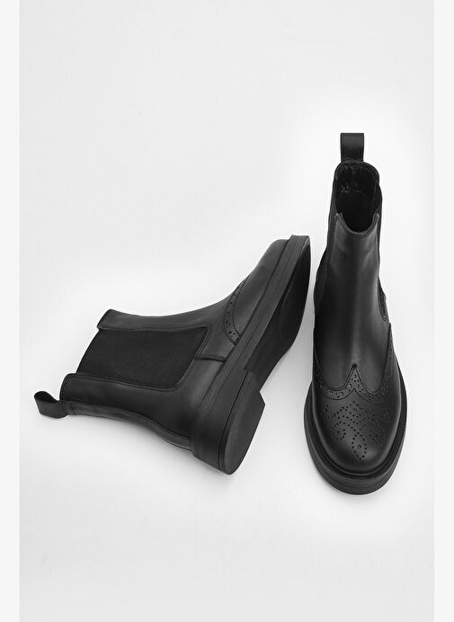 Kadın Hakiki Deri Elastik Yan Bantlı Günlük Bot Yestin Siyah - Görsel 9