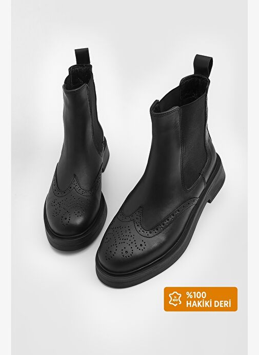Kadın Hakiki Deri Elastik Yan Bantlı Günlük Bot Yestin Siyah - Görsel 3