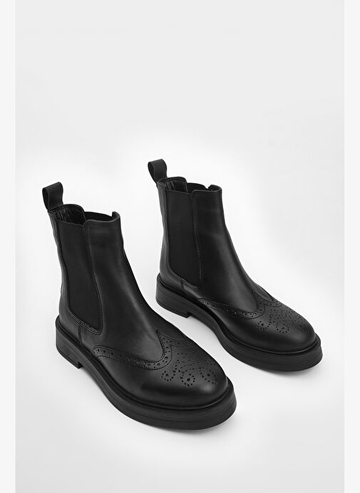 Kadın Hakiki Deri Elastik Yan Bantlı Günlük Bot Yestin Siyah - Görsel 6