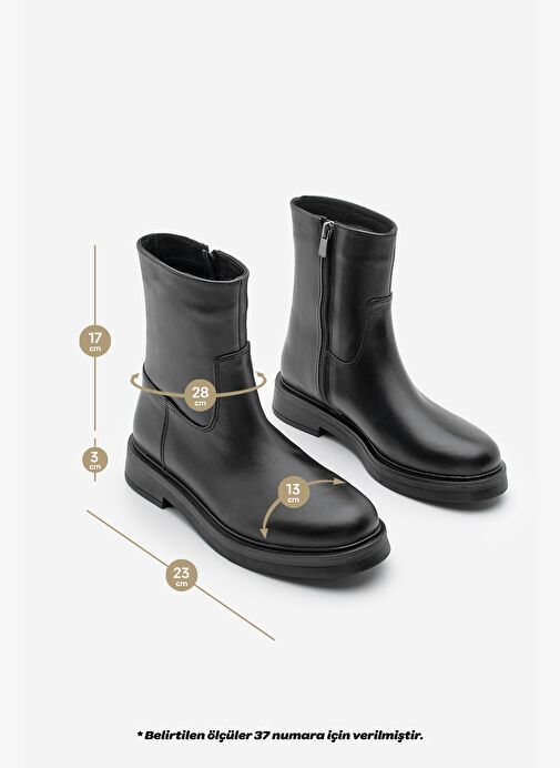 Kadın Hakiki Deri Kalın Taban Günlük Bot Zervas Siyah - Görsel 9