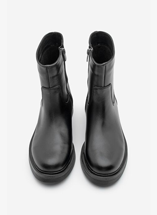 Kadın Hakiki Deri Kalın Taban Günlük Bot Zervas Siyah - Görsel 7
