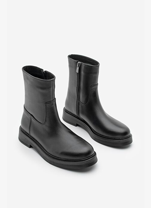Kadın Hakiki Deri Kalın Taban Günlük Bot Zervas Siyah - Görsel 6