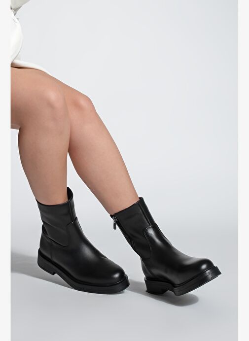 Kadın Hakiki Deri Kalın Taban Günlük Bot Zervas Siyah - Görsel 3