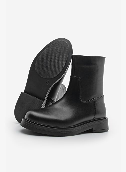 Kadın Hakiki Deri Kalın Taban Günlük Bot Zervas Siyah - Görsel 8