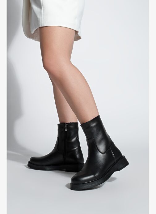 Kadın Hakiki Deri Kalın Taban Günlük Bot Zervas Siyah - Görsel 5