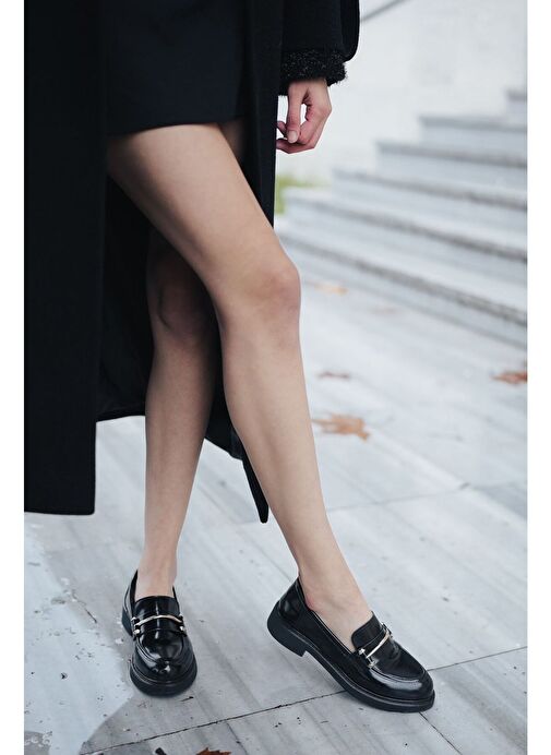 Marjin Kadın Loafer Tokalı Günlük Ayakkabı Forye Siyah Açma - Görsel 3
