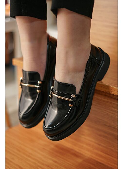Marjin Kadın Loafer Tokalı Günlük Ayakkabı Forye Siyah Açma - Görsel 5