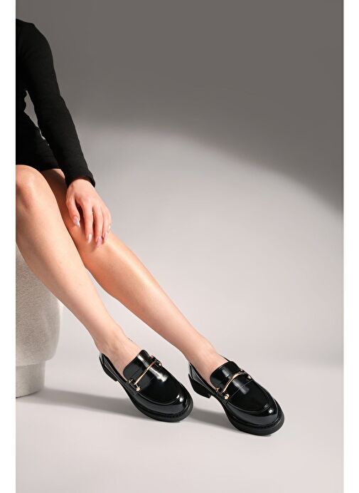 Marjin Kadın Loafer Tokalı Günlük Ayakkabı Forye Siyah Açma - Görsel 7