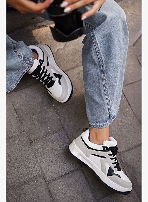 Kadın Sneaker Yüksek Taban Spor Ayakkabı Aryan Gri Süet - Görsel 3