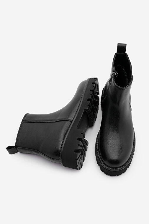 Kadın Fermuarlı Kalın Taban Günlük Bot Terase Siyah - Görsel 4