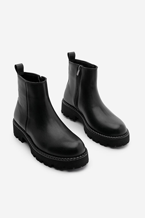 Kadın Fermuarlı Kalın Taban Günlük Bot Terase Siyah - Görsel 7