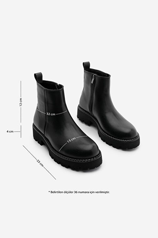 Kadın Fermuarlı Kalın Taban Günlük Bot Terase Siyah - Görsel 9