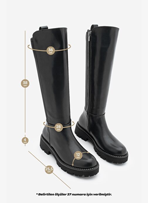 Kadın Günlük Çizme Lastikli Streç Dizaltı Verilas Siyah - Görsel 2