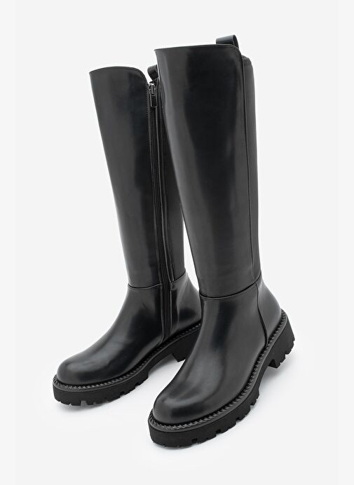 Kadın Günlük Çizme Lastikli Streç Dizaltı Verilas Siyah - Görsel 3