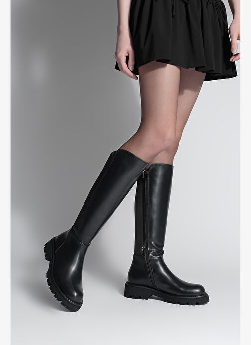 Kadın Günlük Çizme Lastikli Streç Dizaltı Verilas Siyah - Görsel 4