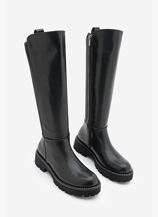Kadın Günlük Çizme Lastikli Streç Dizaltı Verilas Siyah - Görsel 7