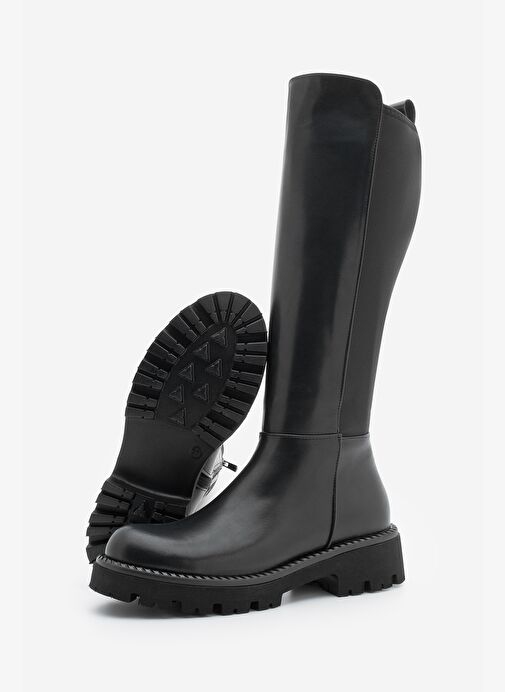 Kadın Günlük Çizme Lastikli Streç Dizaltı Verilas Siyah - Görsel 9