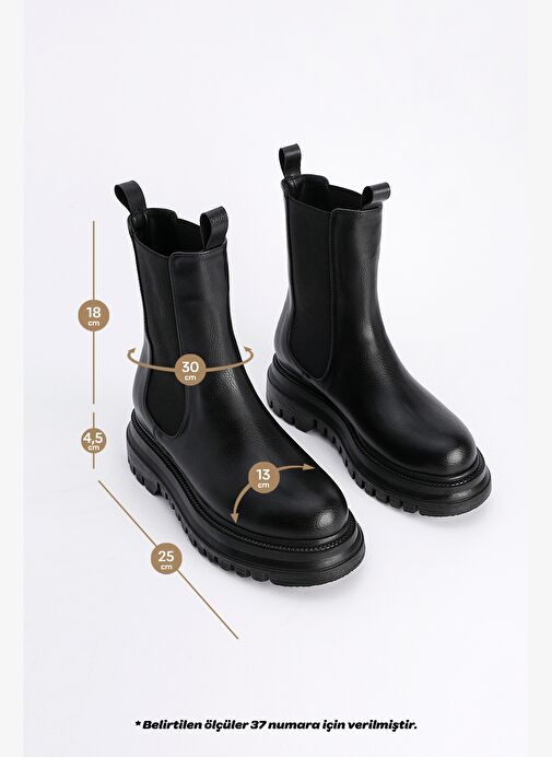 Kadın Kalın Taban Elastik Yan Bantlı Günlük Bot Bekira Siyah - Görsel 9