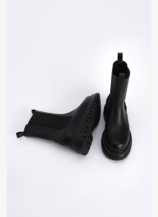 Kadın Kalın Taban Elastik Yan Bantlı Günlük Bot Bekira Siyah - Görsel 8