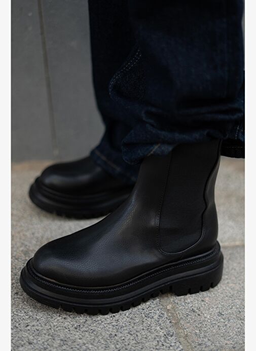 Kadın Kalın Taban Elastik Yan Bantlı Günlük Bot Bekira Siyah - Görsel 7