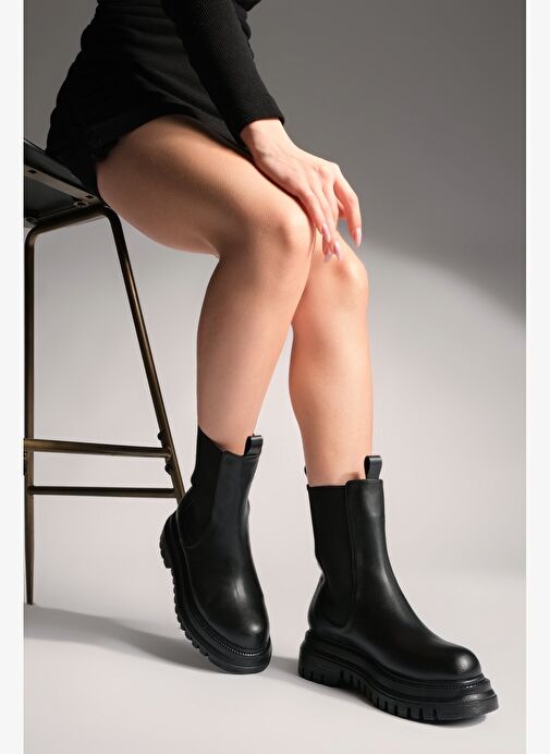 Kadın Kalın Taban Elastik Yan Bantlı Günlük Bot Bekira Siyah - Görsel 3