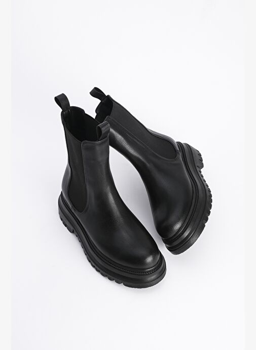 Kadın Kalın Taban Elastik Yan Bantlı Günlük Bot Bekira Siyah - Görsel 2