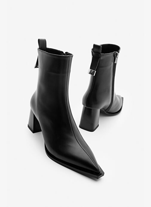 Kadın Sivri Burun Kalın Ökçe Topuklu Bot Sofen Siyah - Görsel 2
