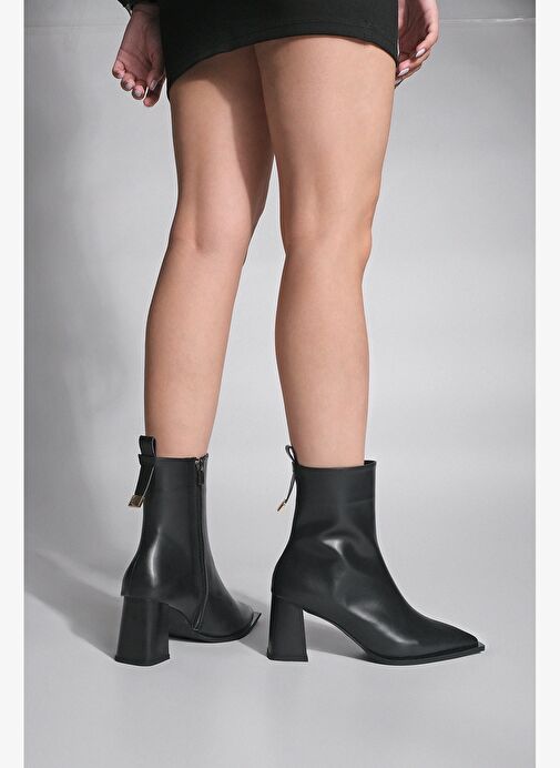 Kadın Sivri Burun Kalın Ökçe Topuklu Bot Sofen Siyah - Görsel 7