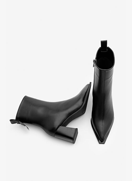 Kadın Sivri Burun Kalın Ökçe Topuklu Bot Sofen Siyah - Görsel 8