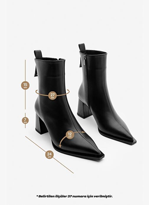 Kadın Sivri Burun Kalın Ökçe Topuklu Bot Sofen Siyah - Görsel 9