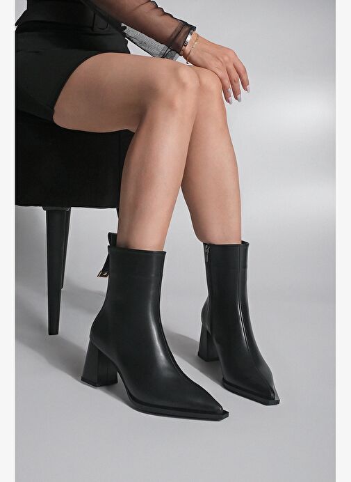 Kadın Sivri Burun Kalın Ökçe Topuklu Bot Sofen Siyah - Görsel 3