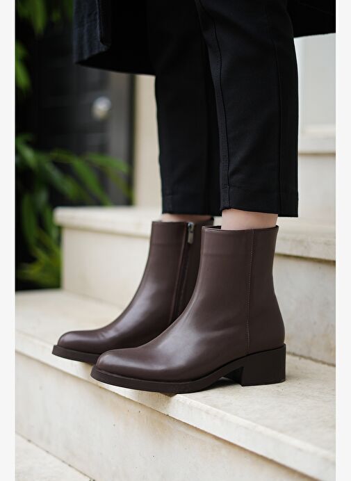 Kadın Fermuarlı Günlük Bot Huna Kahve - Görsel 5