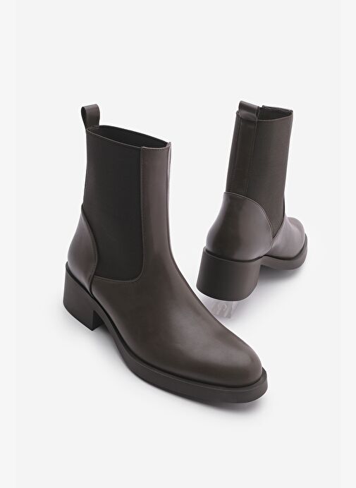 Kadın Elastik Yan Bantlı Günlük Bot Tunles Kahve - Görsel 2