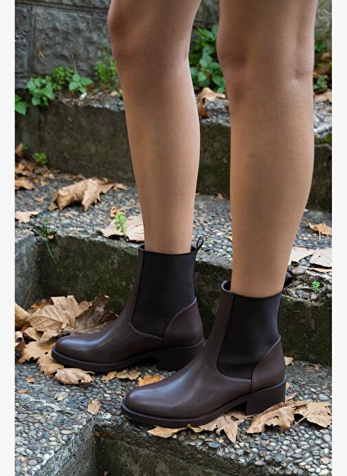 Kadın Elastik Yan Bantlı Günlük Bot Tunles Kahve - Görsel 7