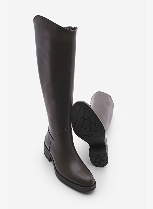 Kadın Dizaltı Fermuarlı Günlük Çizme Maypos Kahve - Görsel 8