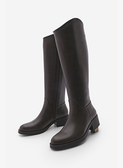 Kadın Dizaltı Fermuarlı Günlük Çizme Maypos Kahve - Görsel 2