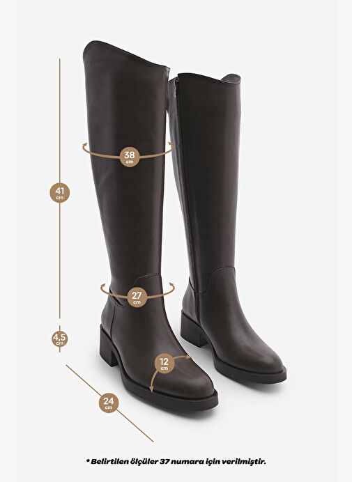 Kadın Dizaltı Fermuarlı Günlük Çizme Maypos Kahve - Görsel 9