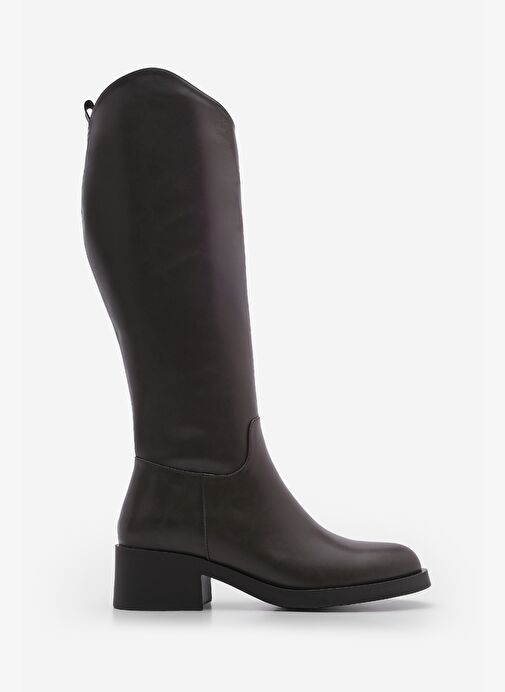 Kadın Dizaltı Fermuarlı Günlük Çizme Maypos Kahve - Görsel 4