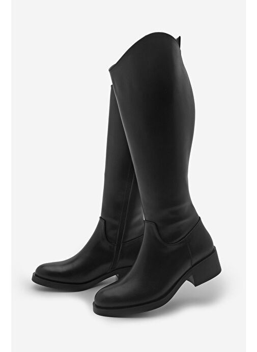 Kadın Dizaltı Fermuarlı Günlük Çizme Maypos Siyah - Görsel 2