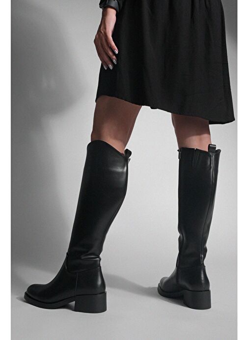 Kadın Dizaltı Fermuarlı Günlük Çizme Maypos Siyah - Görsel 3